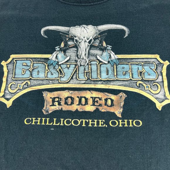 VTG Easyrider Rodeo Biker Shirt Extra Large Black Faded Ohio Short Sleeve Tee - Picture 2 of 10